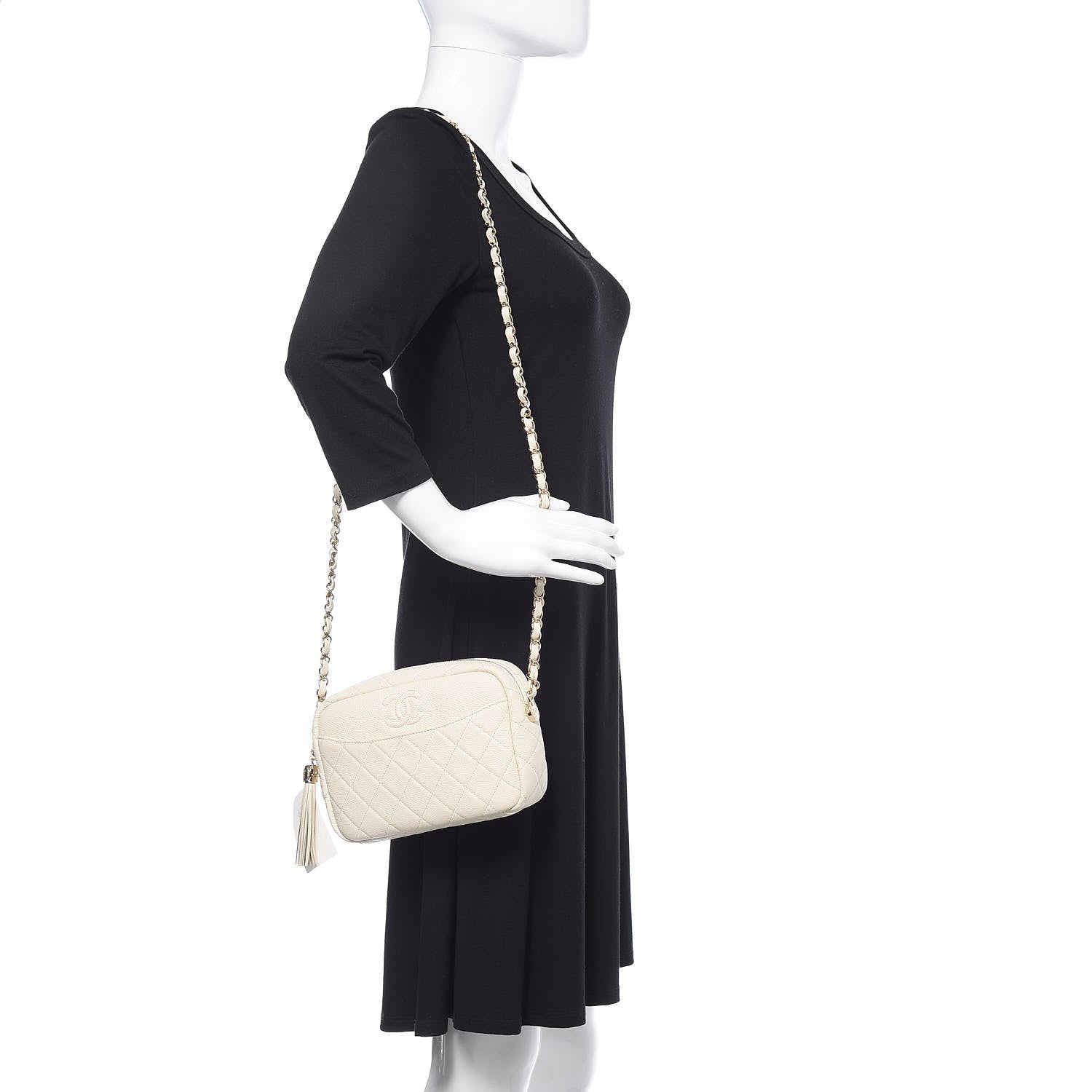 Chanel Caviar Flat Quilted Small Coco Tassel Camera Case White 2 of 10