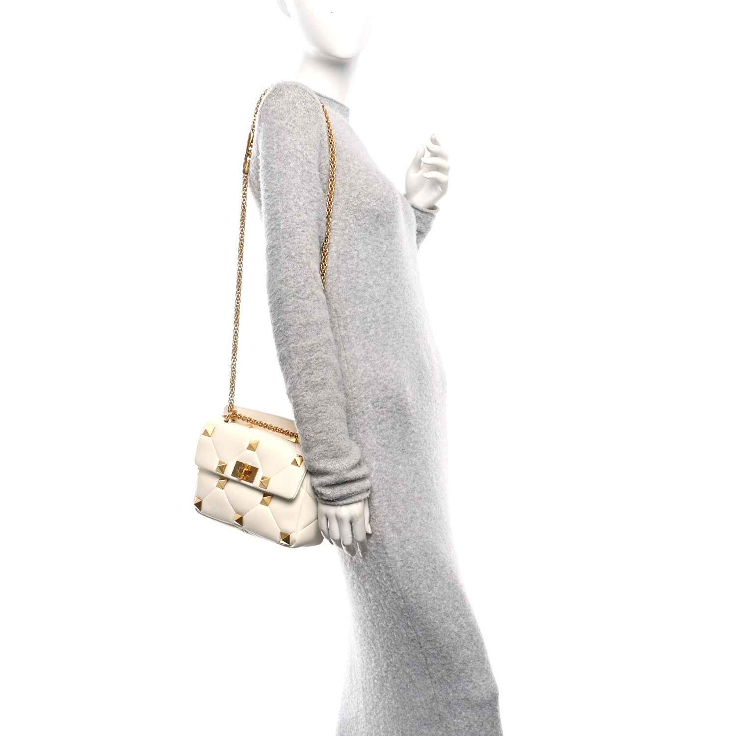 Valentino Garavani Nappa Medium Roman Stud Shoulder Bag Ivory 2 of 10