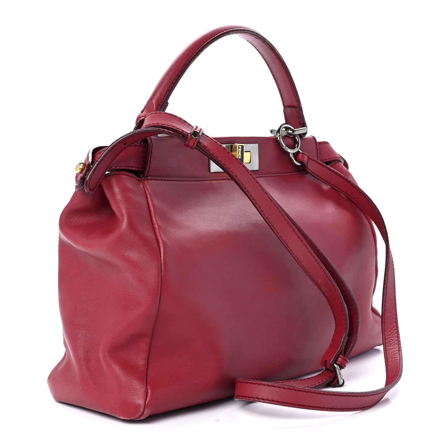 Vitello Suede Medium Peekaboo Iconic Satchel Rubino Peonia
