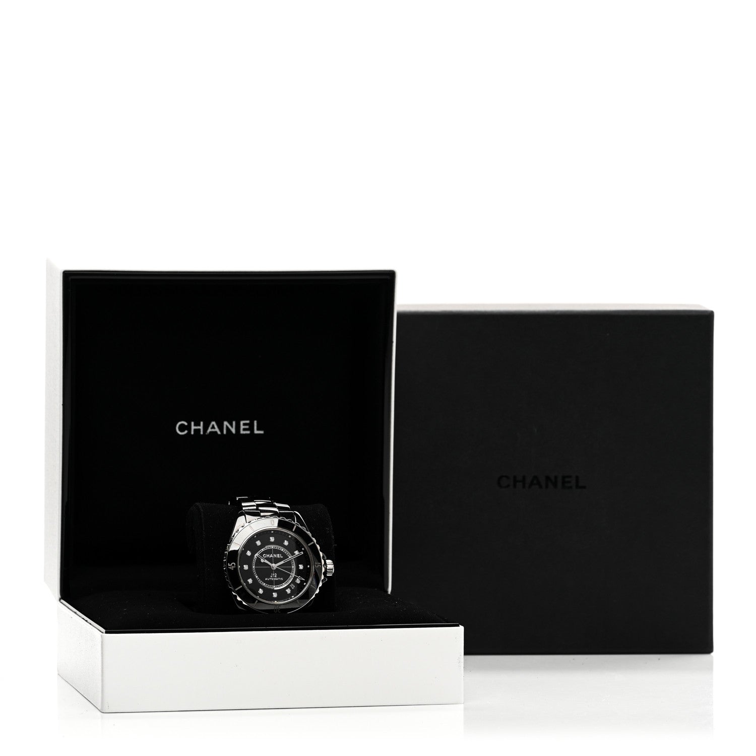 Chanel Stainless Steel Ceramic Diamond 38mm J12 Automatic Watch Black 5 of 5