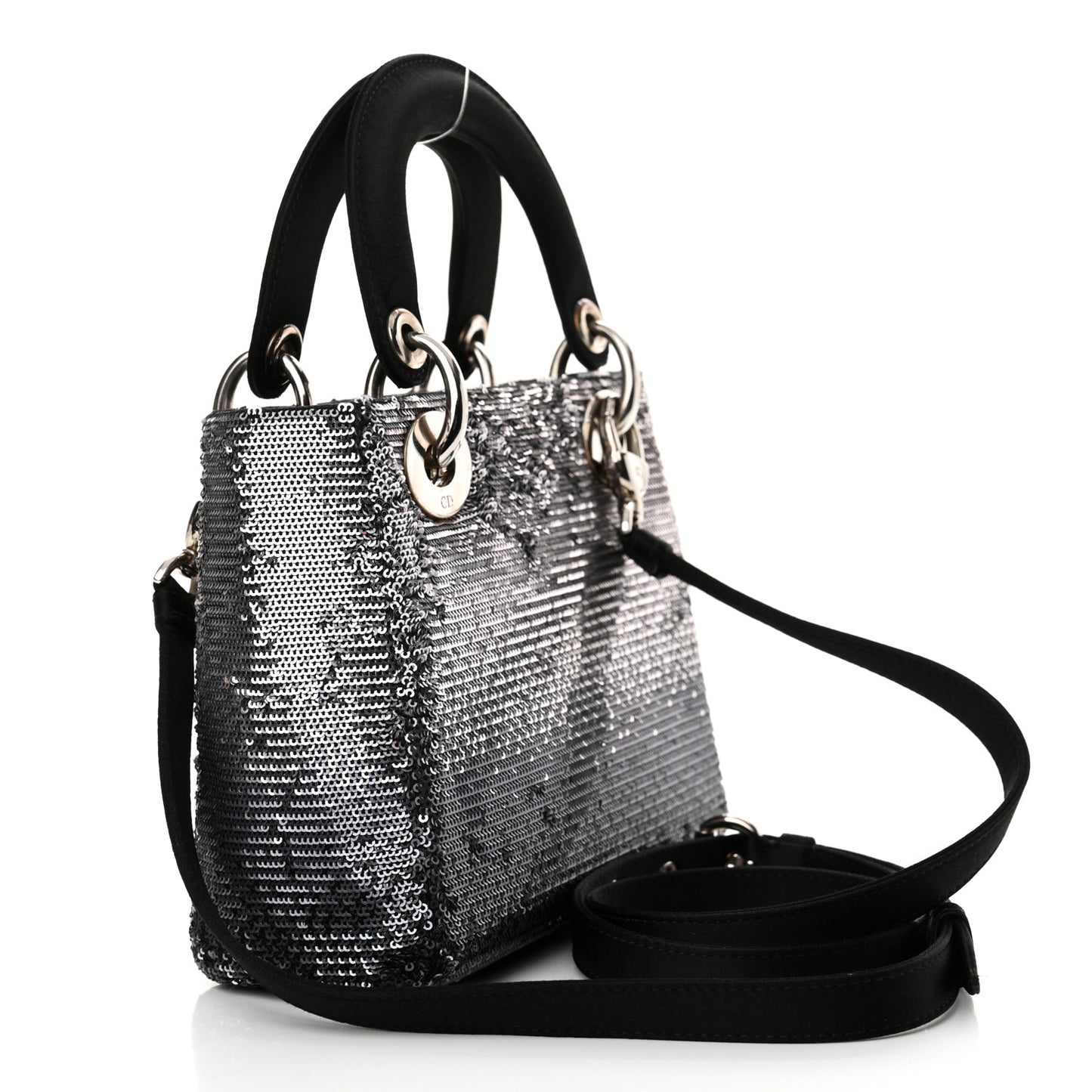 Satin Sequin Gradient Mini Lady Dior Black Silver