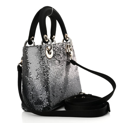 Christian Dior Satin Sequin Gradient Mini Lady Dior Black Silver 3 of 12