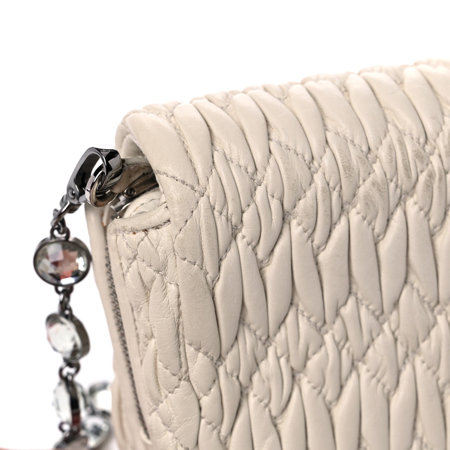 Nappa Matelasse Crystal Shoulder Bag Bianco