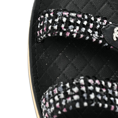 Chanel Tweed Lambskin Crystal CC Sandals 37 Black Multicolor 12 of 13