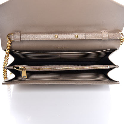 Saint Laurent Grain De Poudre Matelasse Chevron Monogram Chain Wallet Dusty Grey 5 of 8