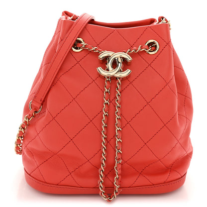 Chanel Calfskin Stitched Chain Bucket Bag Coral 1 of 10