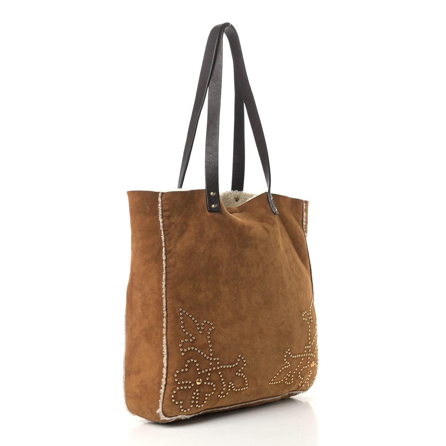 Suede Shearling Studded Tote Brown