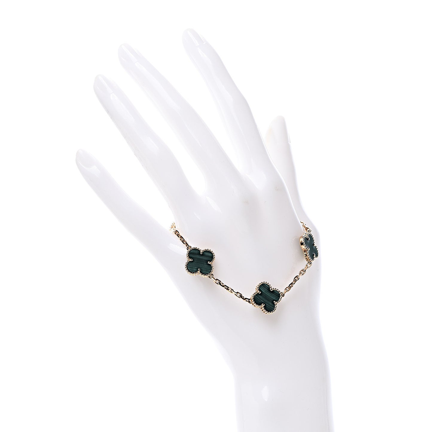 18K Yellow Gold Malachite 5 Motifs Vintage Alhambra Bracelet