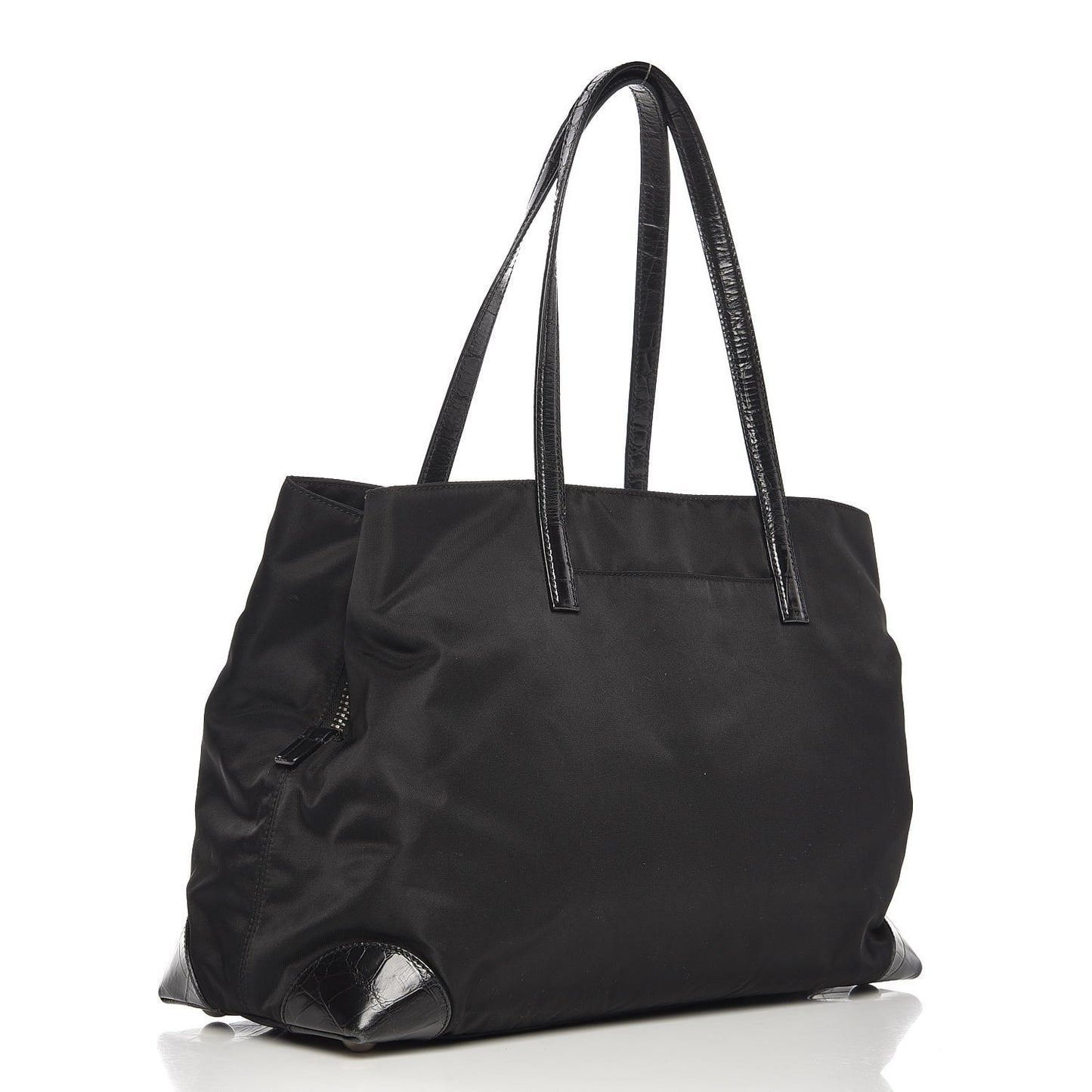 Tessuto Nylon Calfskin Crocodile Embossed Tote Nero Black