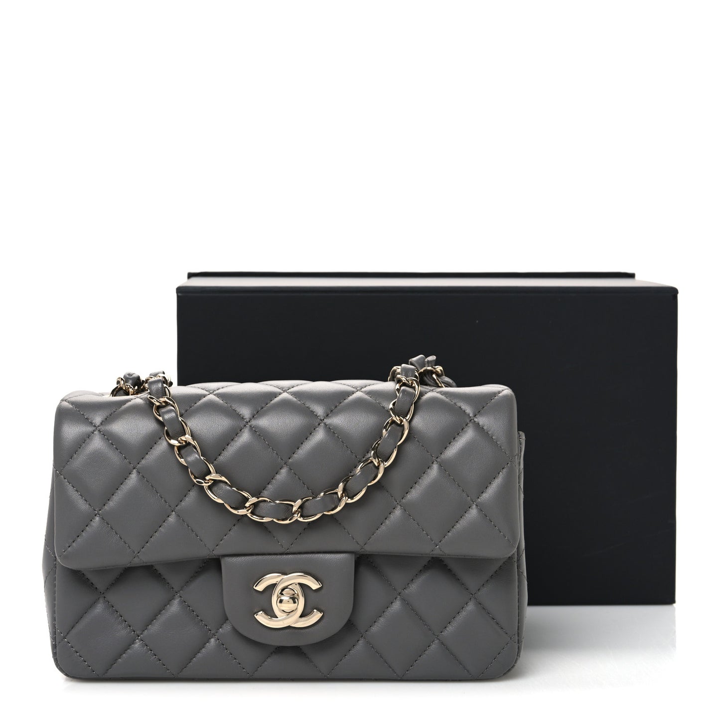 Lambskin Quilted Mini Rectangular Flap Grey