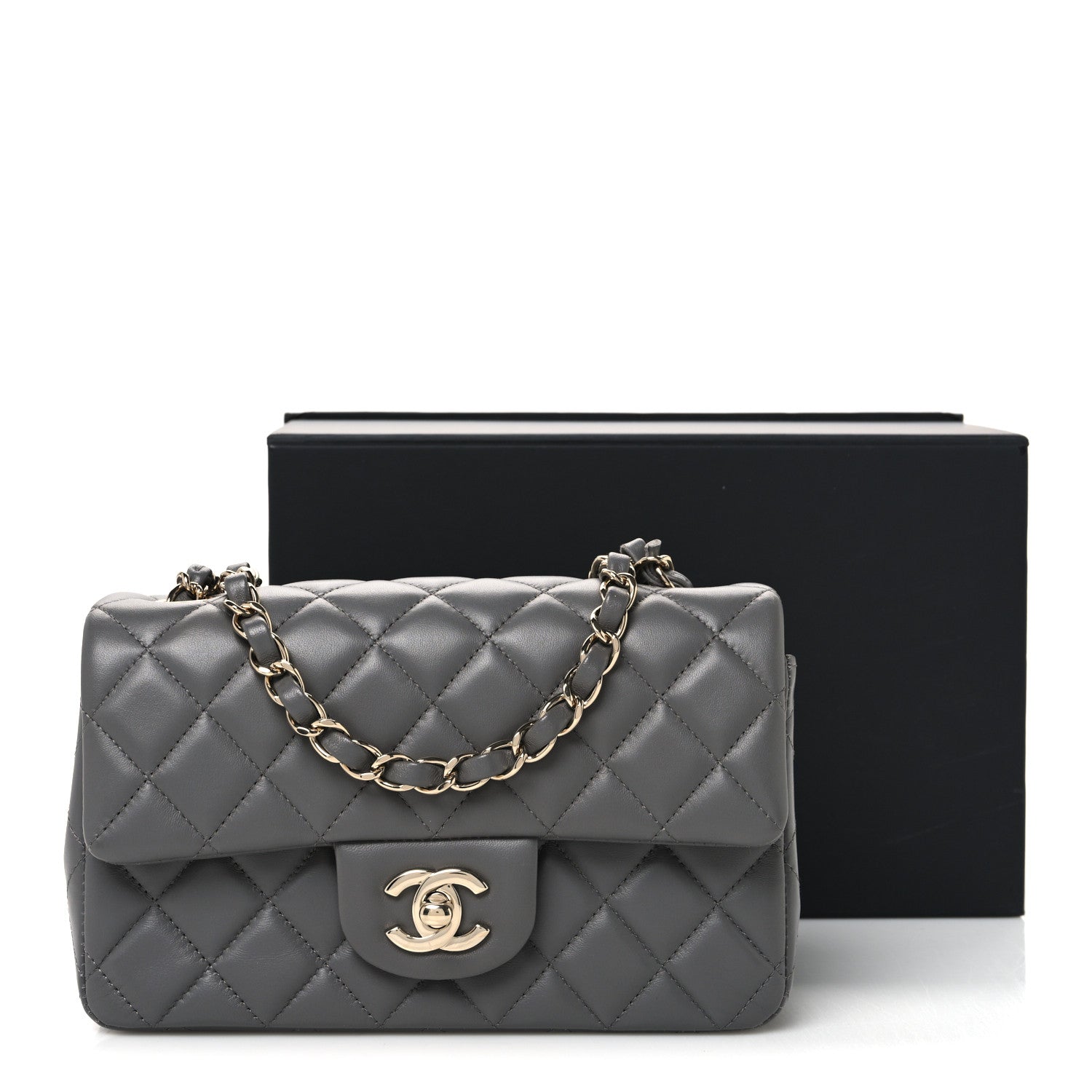 Chanel Lambskin Quilted Mini Rectangular Flap Grey 12 of 12