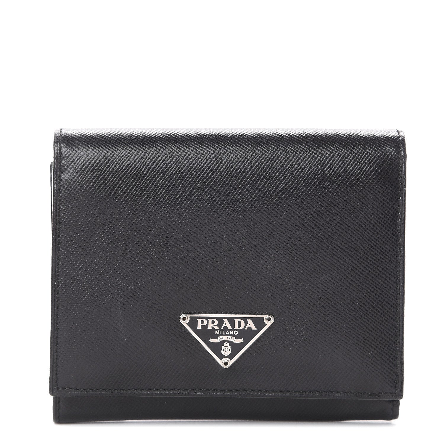 Prada Saffiano Metal Tri-Fold Wallet Black 1 of 6