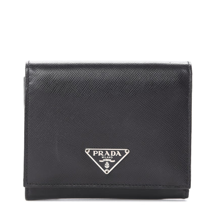 Prada Saffiano Metal Tri-Fold Wallet Black 1 of 6