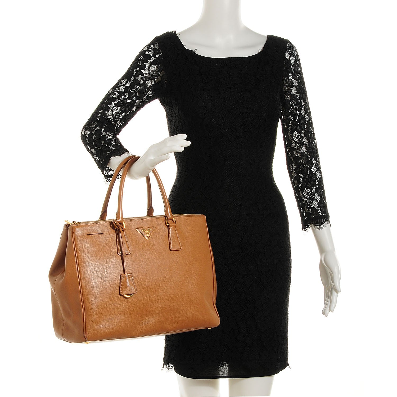 Prada Saffiano Lux Medium Double Zip Tote Caramel 2 of 10