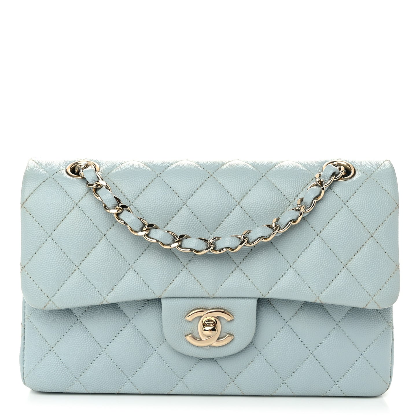 Caviar Quilted Small Double Flap Light Blue