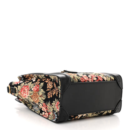 Celine Calfskin Lambskin Canvas Jacquard Floral Nano Luggage Black 4 of 11