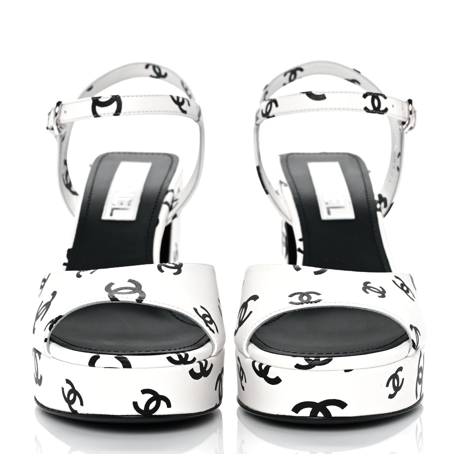 Chanel Printed Lambskin Coco Beach Platform Sandals 40 White Black 2 of 9