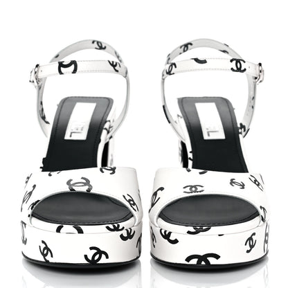 Chanel Printed Lambskin Coco Beach Platform Sandals 40 White Black 2 of 9