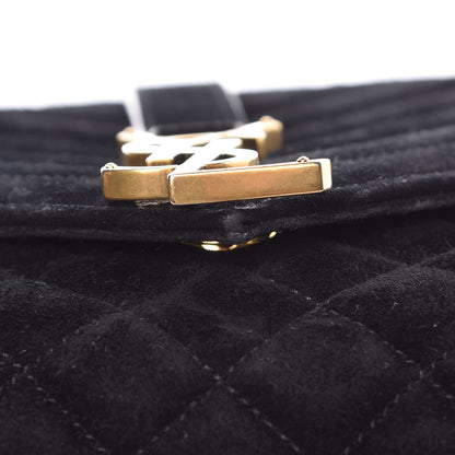 Saint Laurent Suede Mixed Matelasse Triquilt Large Monogram Envelope Satchel Black 18 of 19
