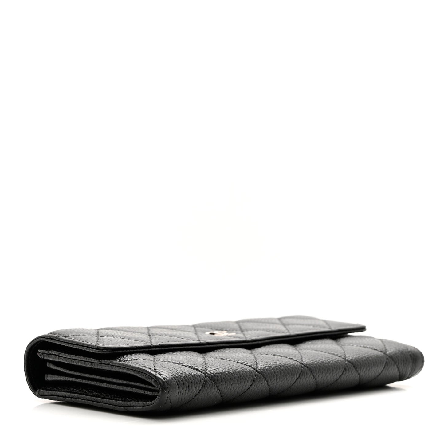 Caviar Quilted Large Gusset Flap Wallet Black