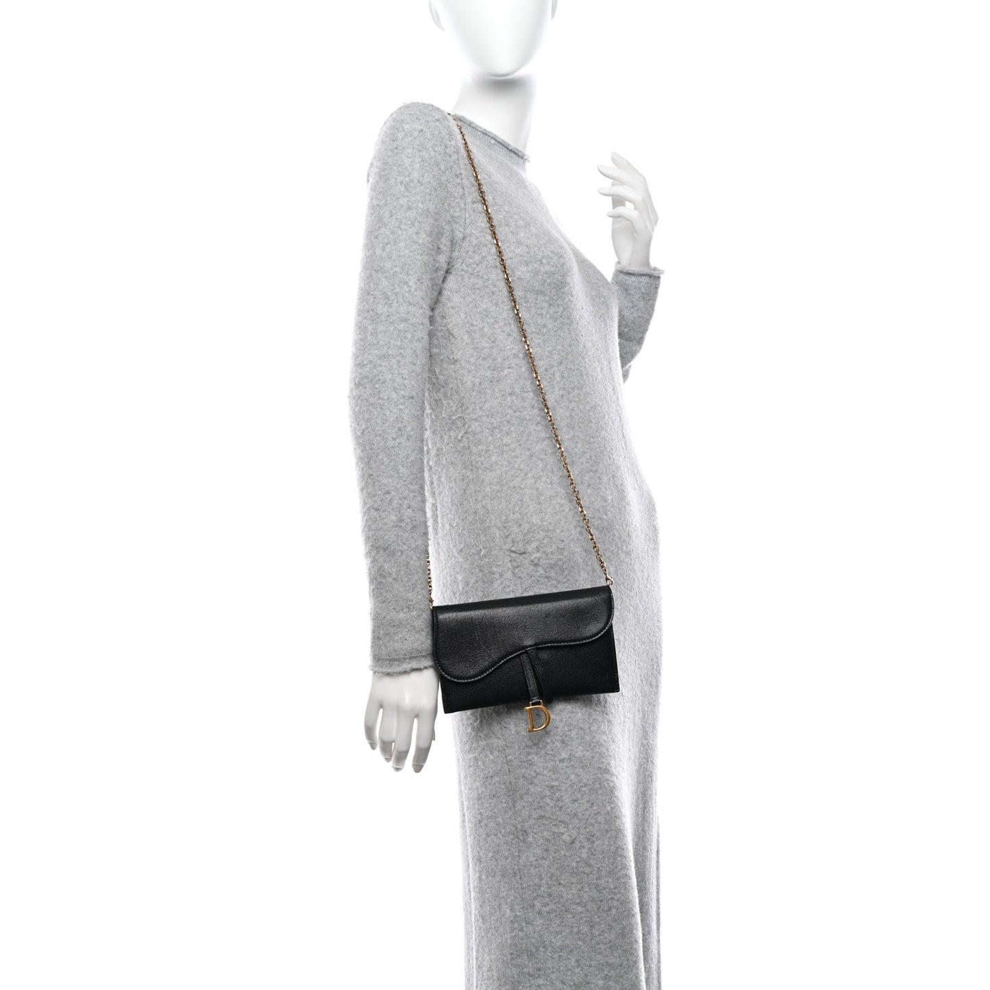 Goatskin Saddle Long Wallet With Chain Black