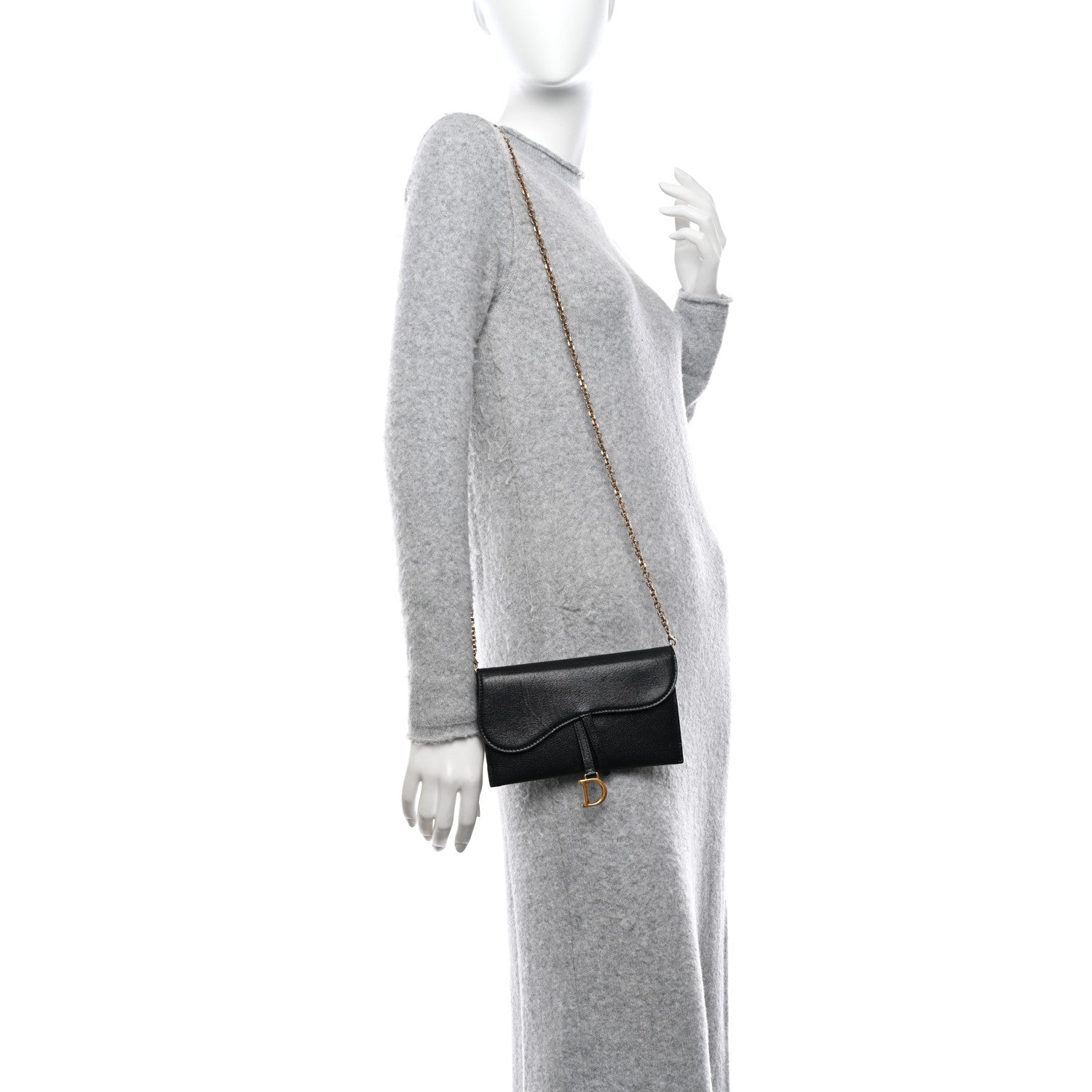 Christian Dior Goatskin Saddle Long Wallet With Chain Black 2 of 11