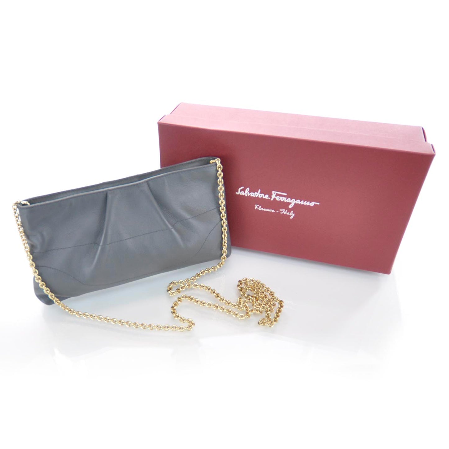 SALVATOREFERRAGAMOSoftCalfWGanciniClutchCharcoal