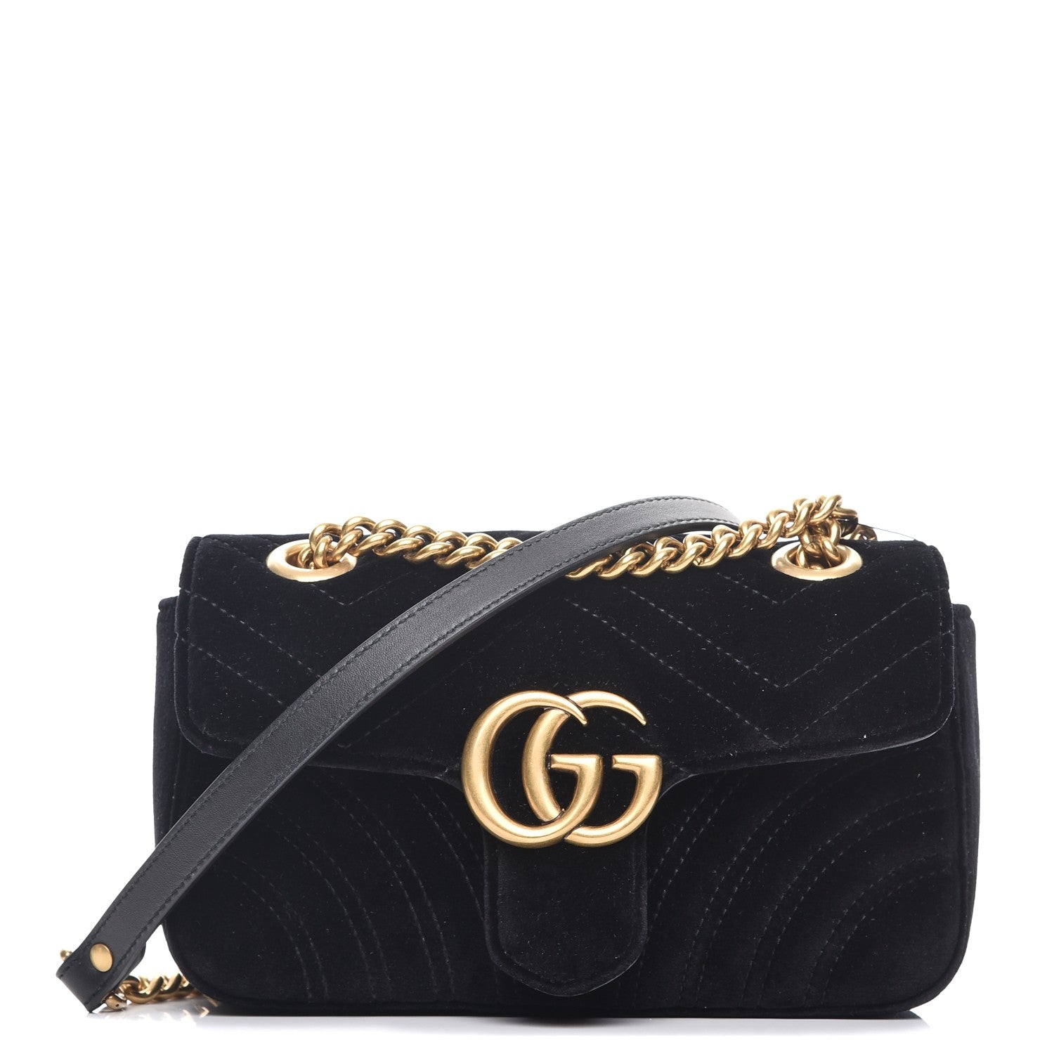 Gucci Velvet Matelasse Mini GG Marmont Shoulder Bag Black 1 of 7