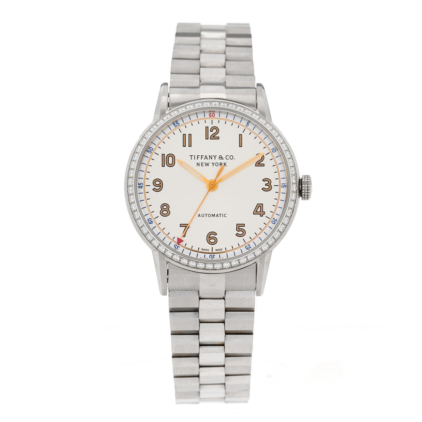 Stainless Steel Diamond Bezel 34mm CT60 3-Hand Automatic Watch White