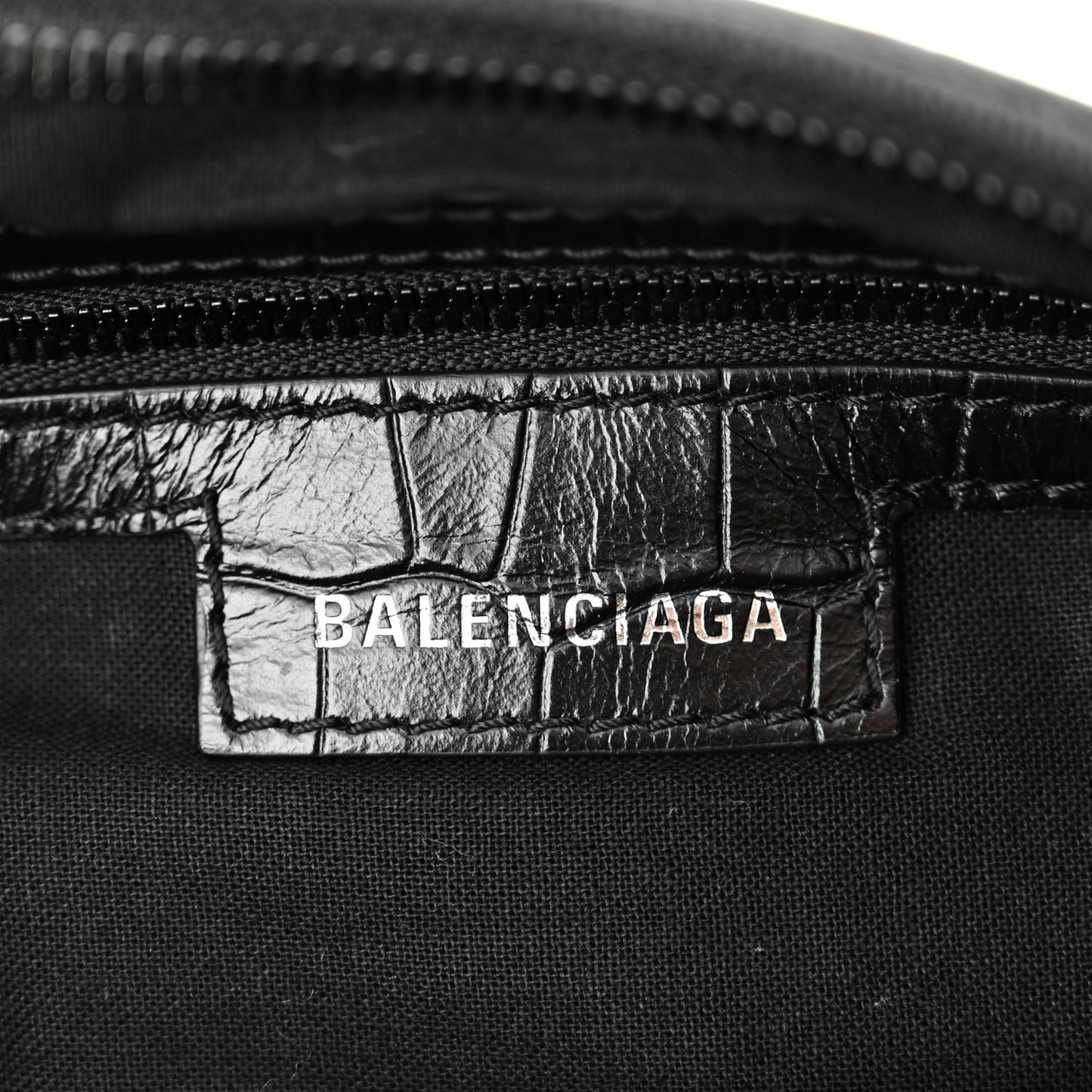 Extra Supple Calfskin Crocodile Embossed Monochrome Small Le Cagole Shoulder Bag Black