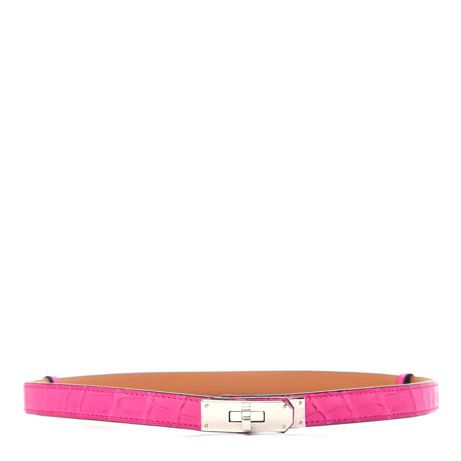 Hermes Matte Alligator Kelly Belt Rose Shocking 1 of 4