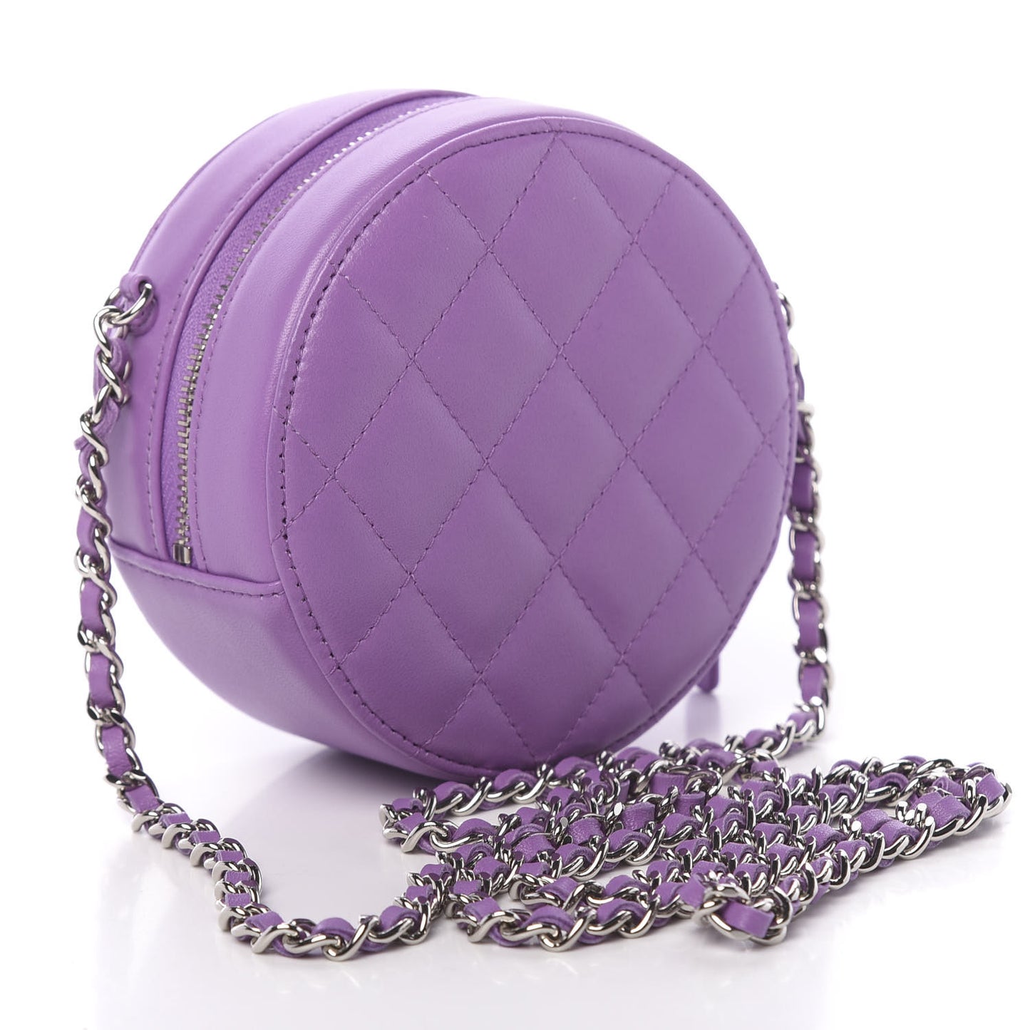 Lambskin Quilted Round Clutch With Chain Purple