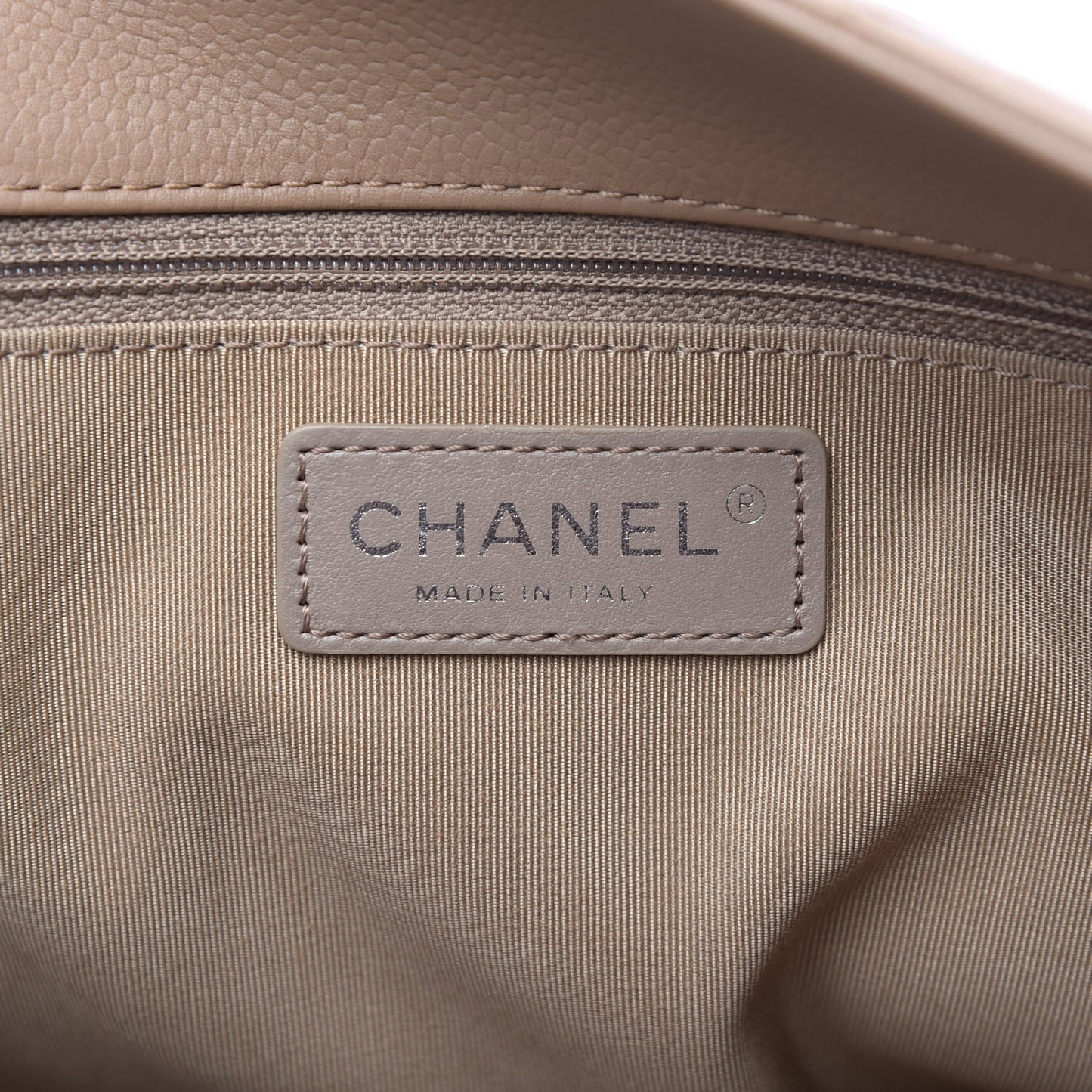 Grained Calfskin Quilted Large Zipped Shopping Tote Taupe