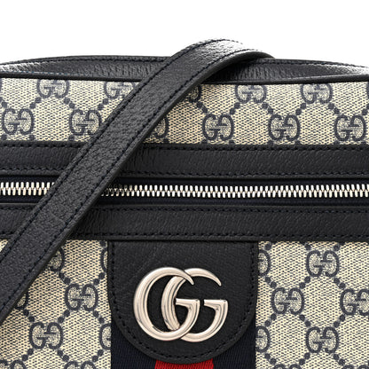 Gucci GG Supreme Monogram Textured Dollar Calfskin Web Small Ophidia Messenger Bag Beige Blue 8 of 10