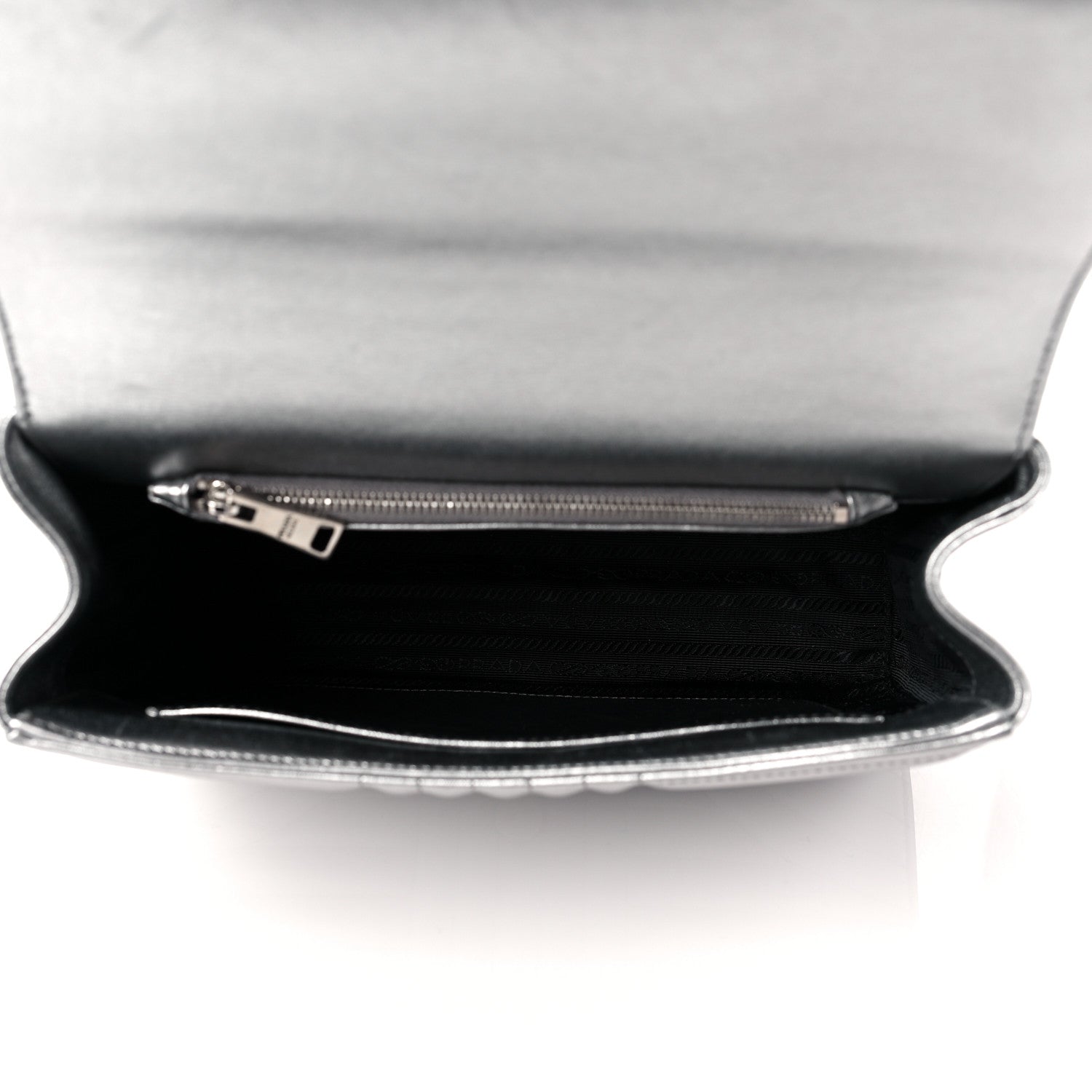 Prada Metallic Nappa Impunture Diagramme Flap Top Handle Bag Cromo 5 of 9