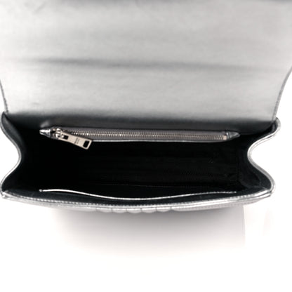 Prada Metallic Nappa Impunture Diagramme Flap Top Handle Bag Cromo 5 of 9