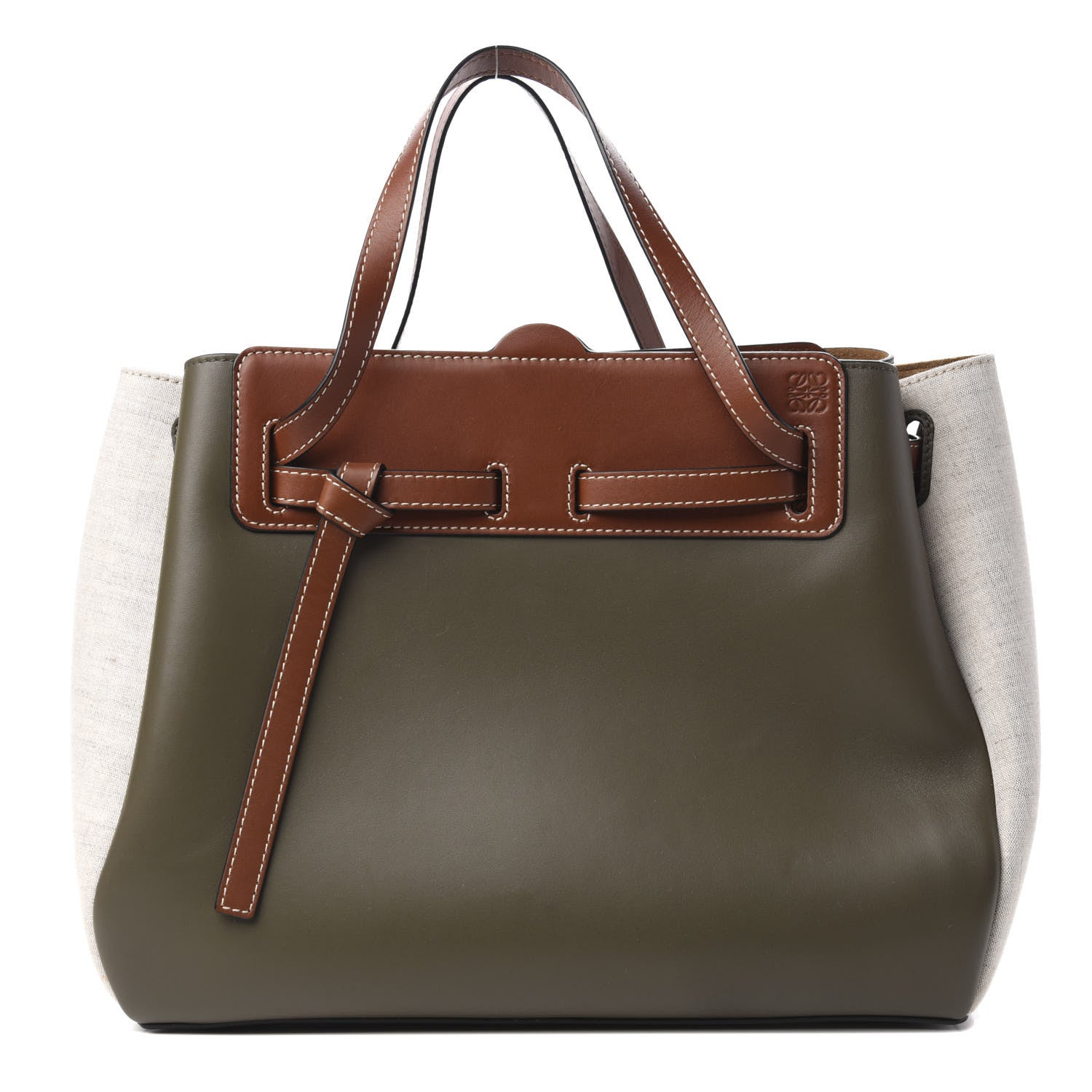 Loewe Calfskin Linen Lazo Tote Khaki Green 1 of 10