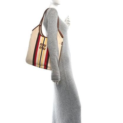 Miu Miu Canvas Calfskin Striped Ivy Beige Naturale Moro 2 of 9