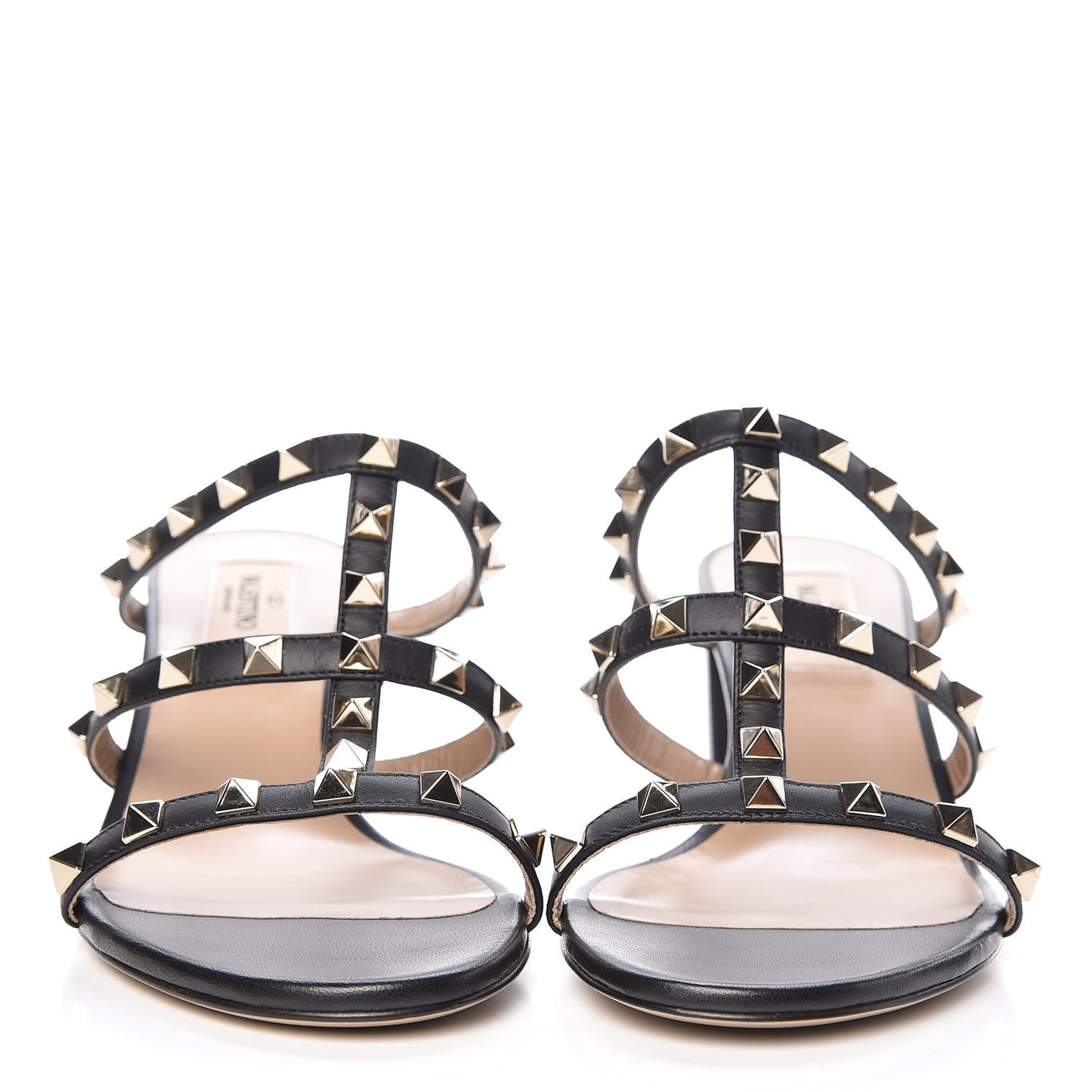 Calfskin Rockstud 60mm Caged Slide Sandals 37.5 Black