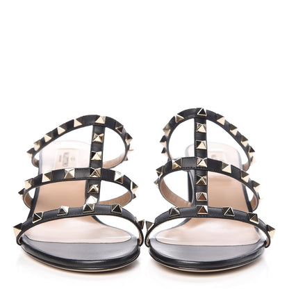 Valentino Garavani Calfskin Rockstud 60mm Caged Slide Sandals 37.5 Black 2 of 9