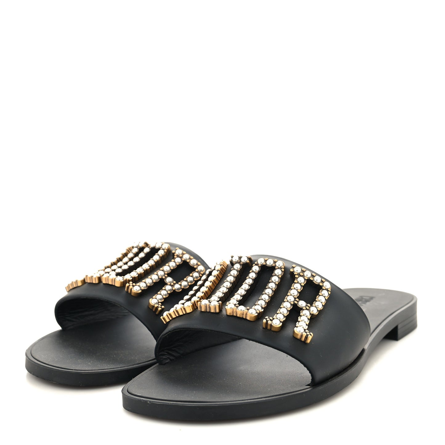Matte Calfskin Pearl Dio(r)evolution Slide Sandals 40 Black