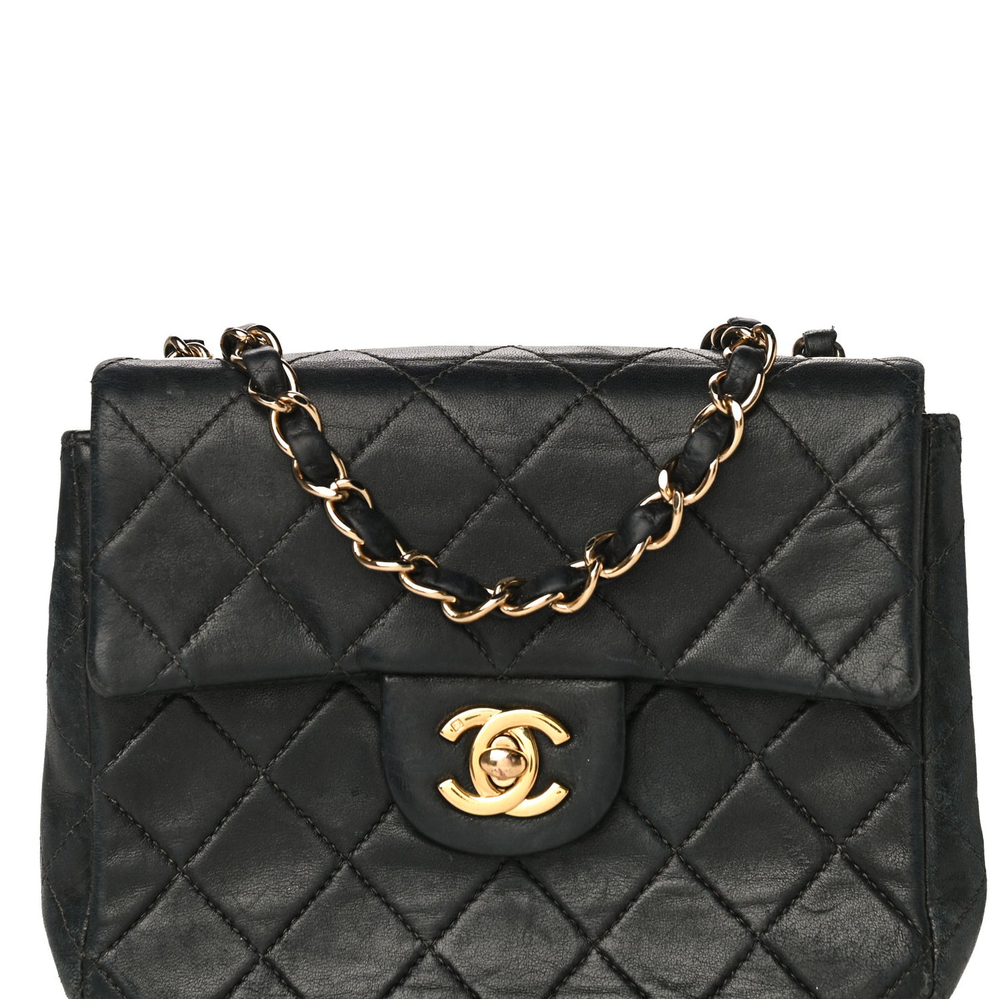 Lambskin Quilted Mini Square Flap Bag Black
