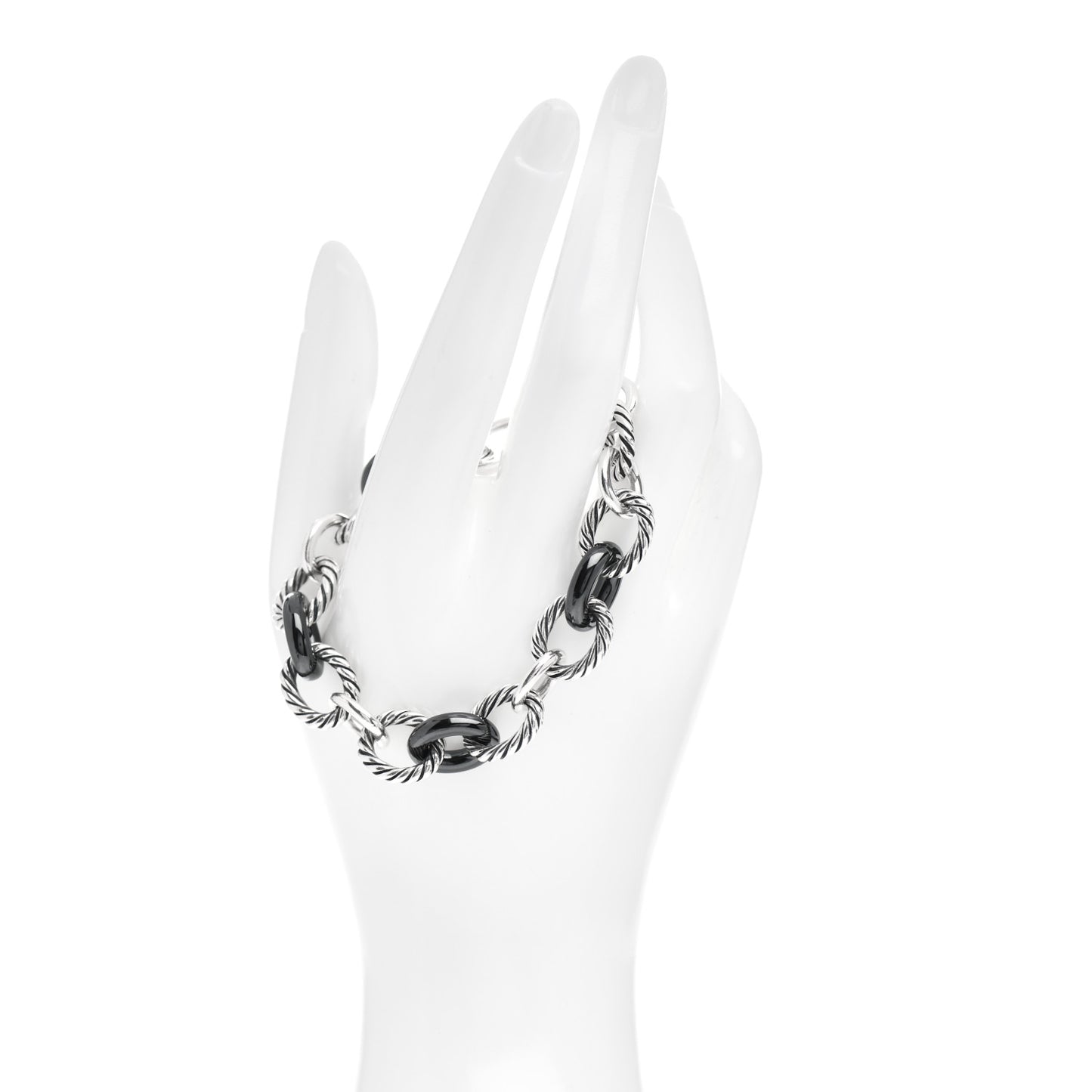Sterling Silver Ceramic 13mm Large Oval Link Bracelet Black