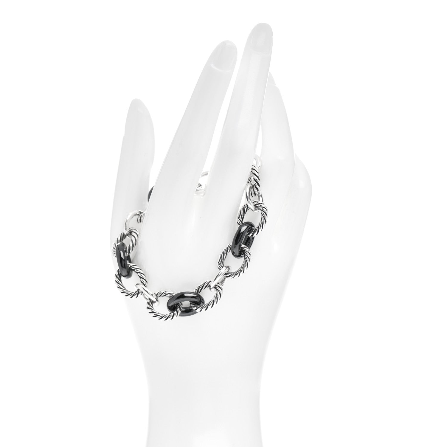 David Yurman Sterling Silver Ceramic 13mm Large Oval Link Bracelet Black 2 of 4