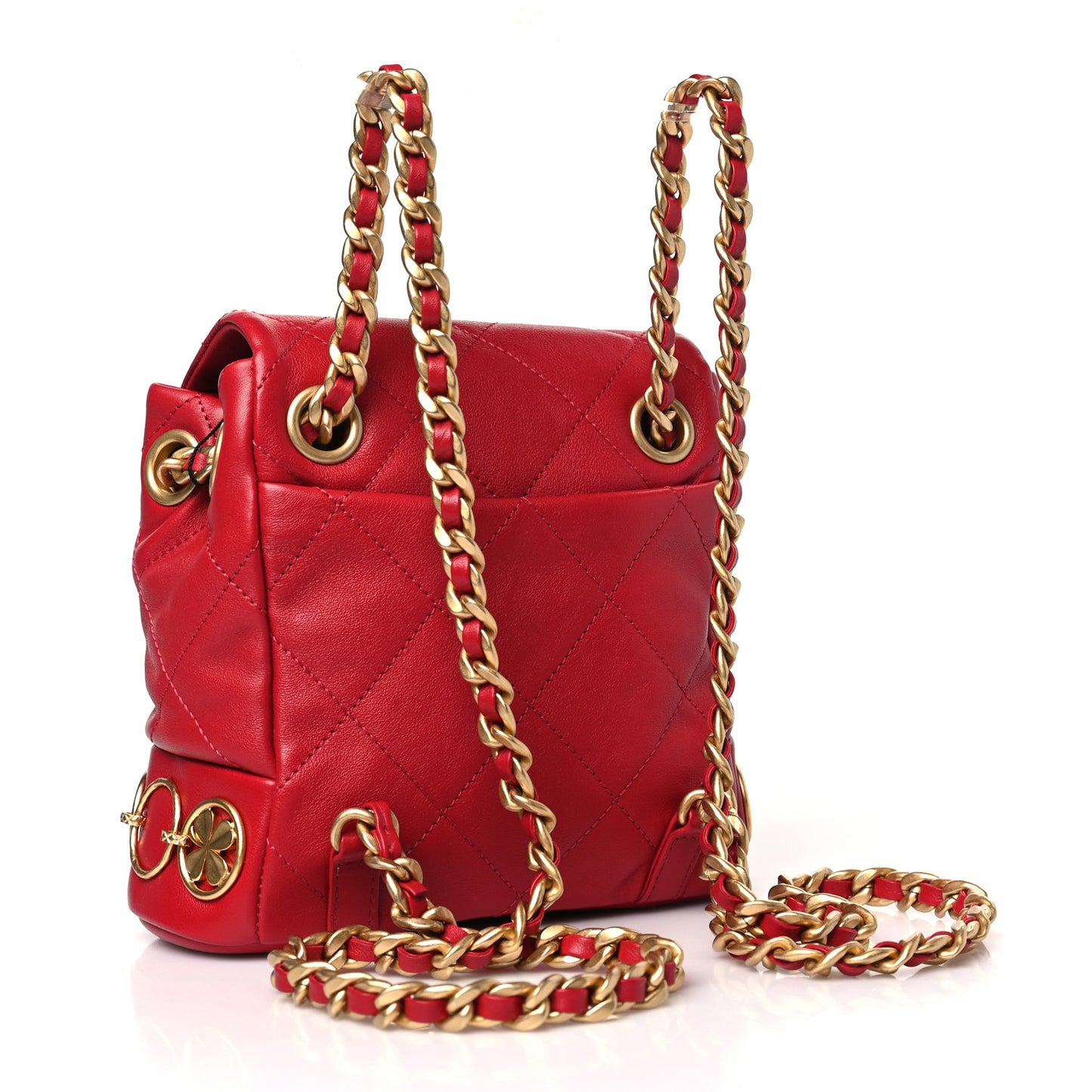 Calfskin Quilted Small Charms Backpack Red