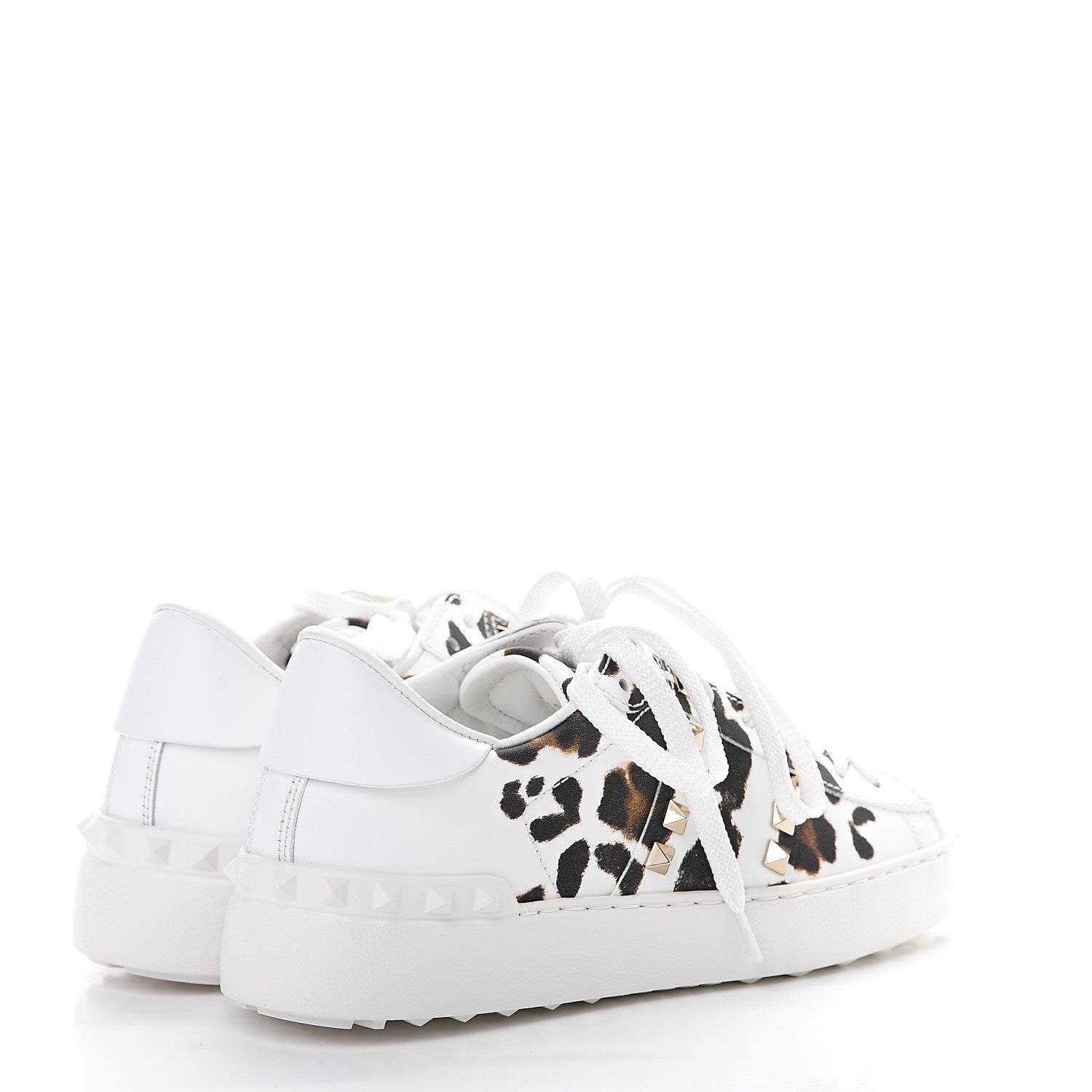 Valentino Garavani Calfskin Leopard Print Rockstud Untitled Open Sneakers 35 White 4 of 8