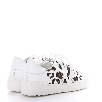 Valentino Garavani Calfskin Leopard Print Rockstud Untitled Open Sneakers 35 White 4 of 8
