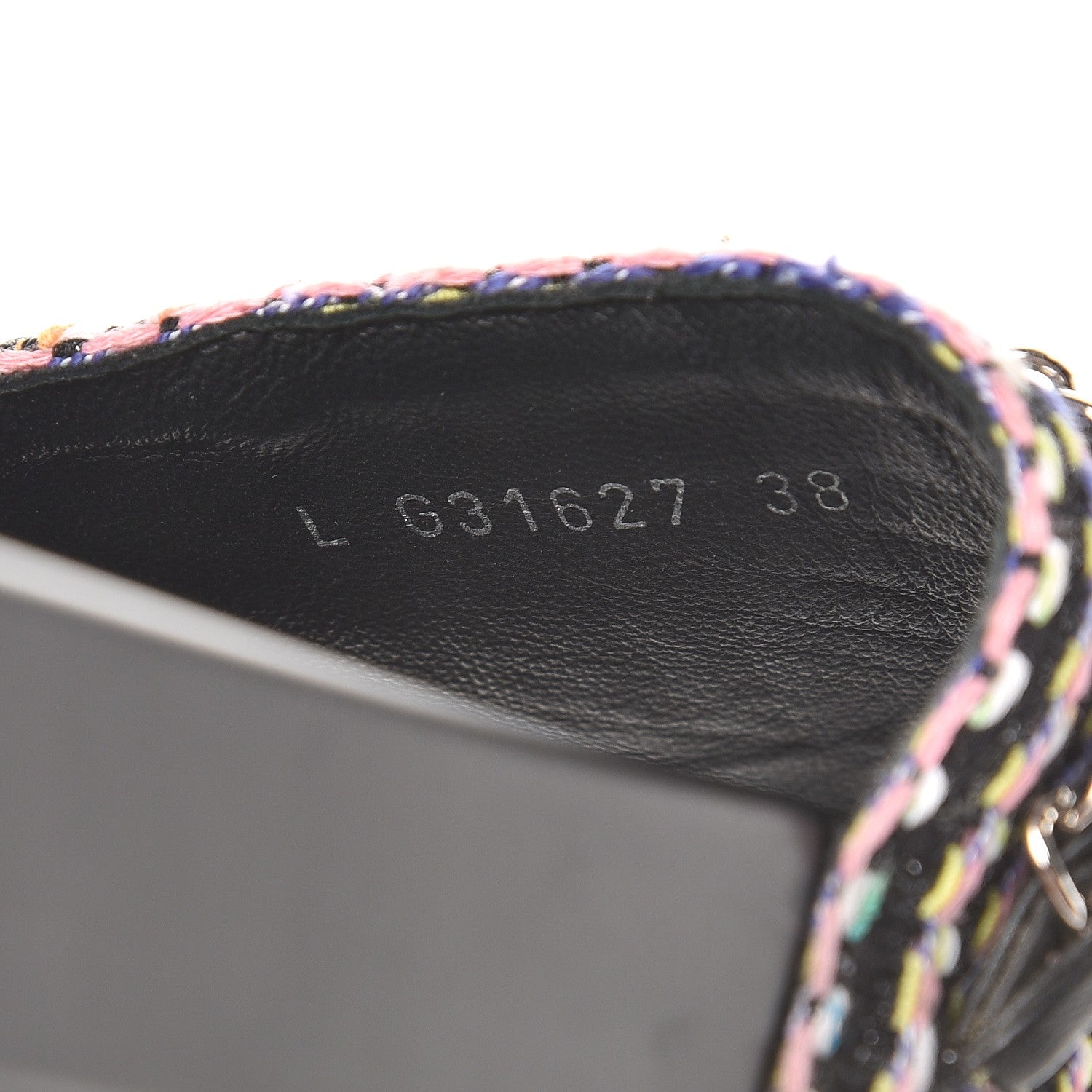 Chanel Tweed Lambskin Chain Flat Sandals 38 Black Multicolor 8 of 8
