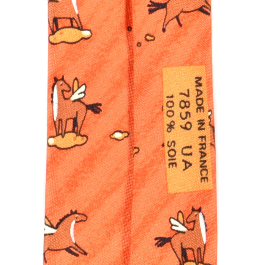 Hermes Printed Silk Mens Pegasus Neck Tie Orange 5 of 5
