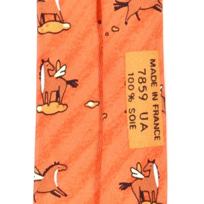 Hermes Printed Silk Mens Pegasus Neck Tie Orange 5 of 5